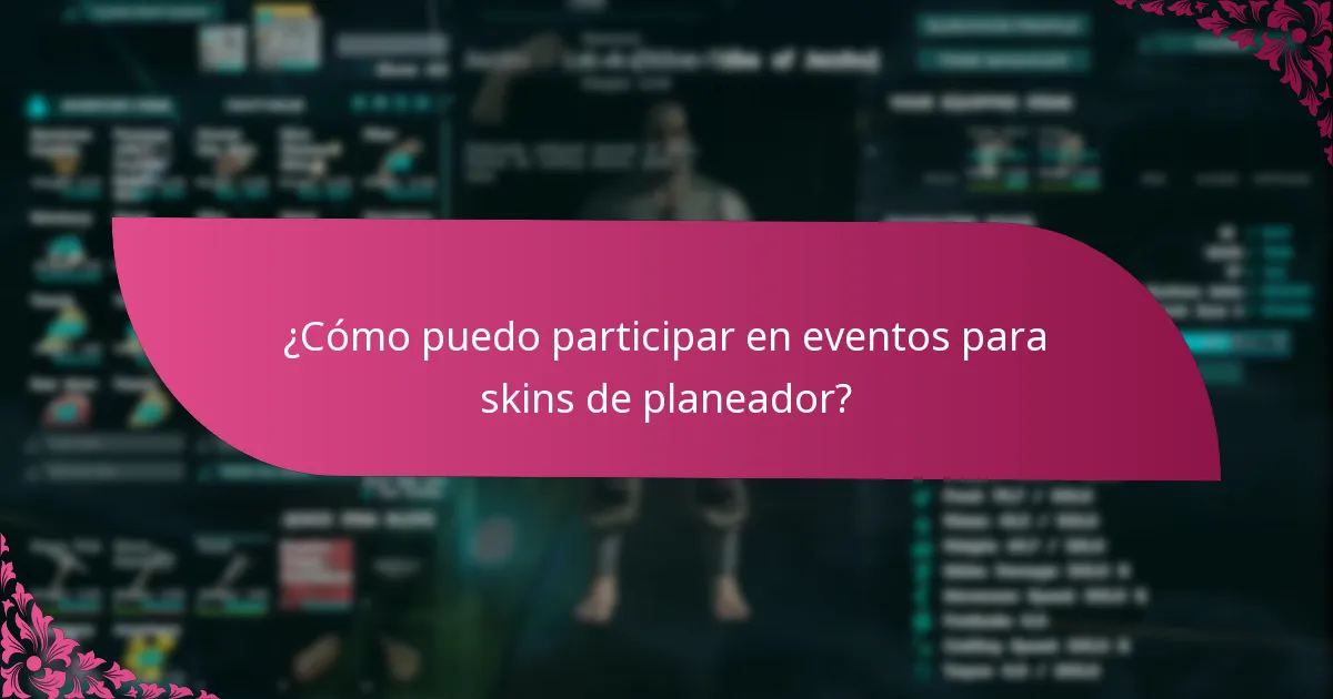 ¿Cómo puedo participar en eventos para skins de planeador?