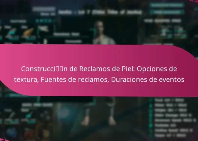 Construcción de Reclamos de Piel: Opciones de textura, Fuentes de reclamos, Duraciones de eventos
