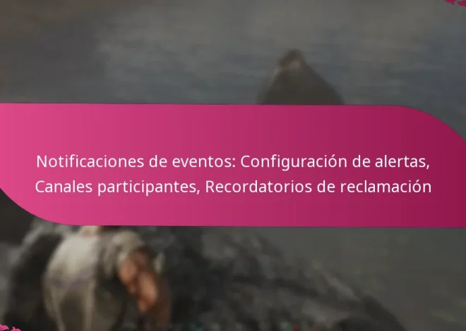 Notificaciones de eventos: Configuración de alertas, Canales participantes, Recordatorios de reclamación