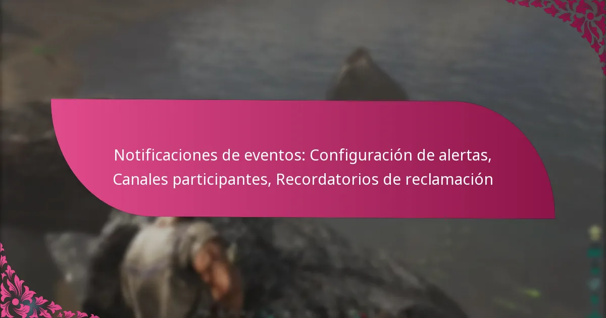 Notificaciones de eventos: Configuración de alertas, Canales participantes, Recordatorios de reclamación
