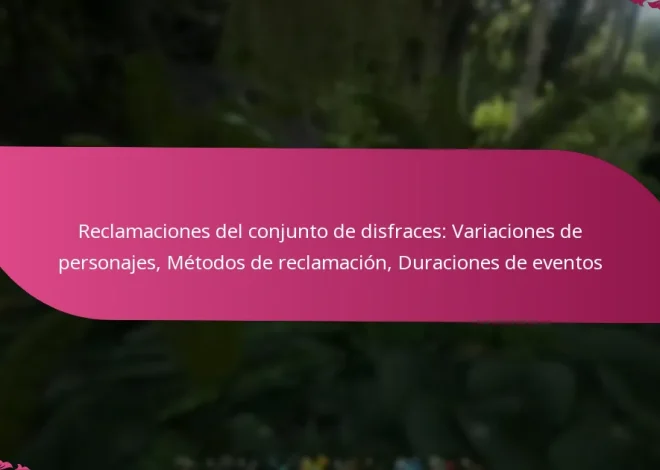 Reclamaciones del conjunto de disfraces: Variaciones de personajes, Métodos de reclamación, Duraciones de eventos